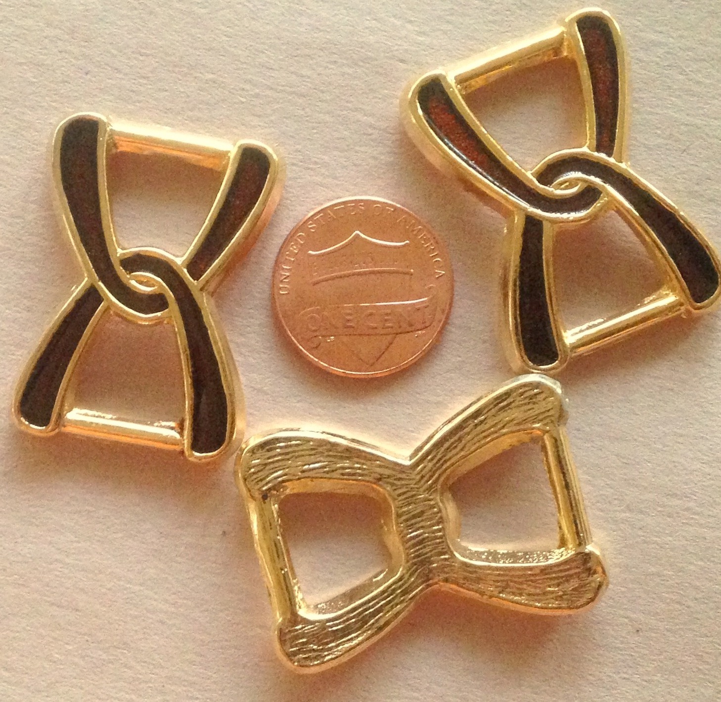 Lot of 3 Gold Tone Metal & Brown Enamel Buckles 11.8mm 7/16" Inside Measur 7208