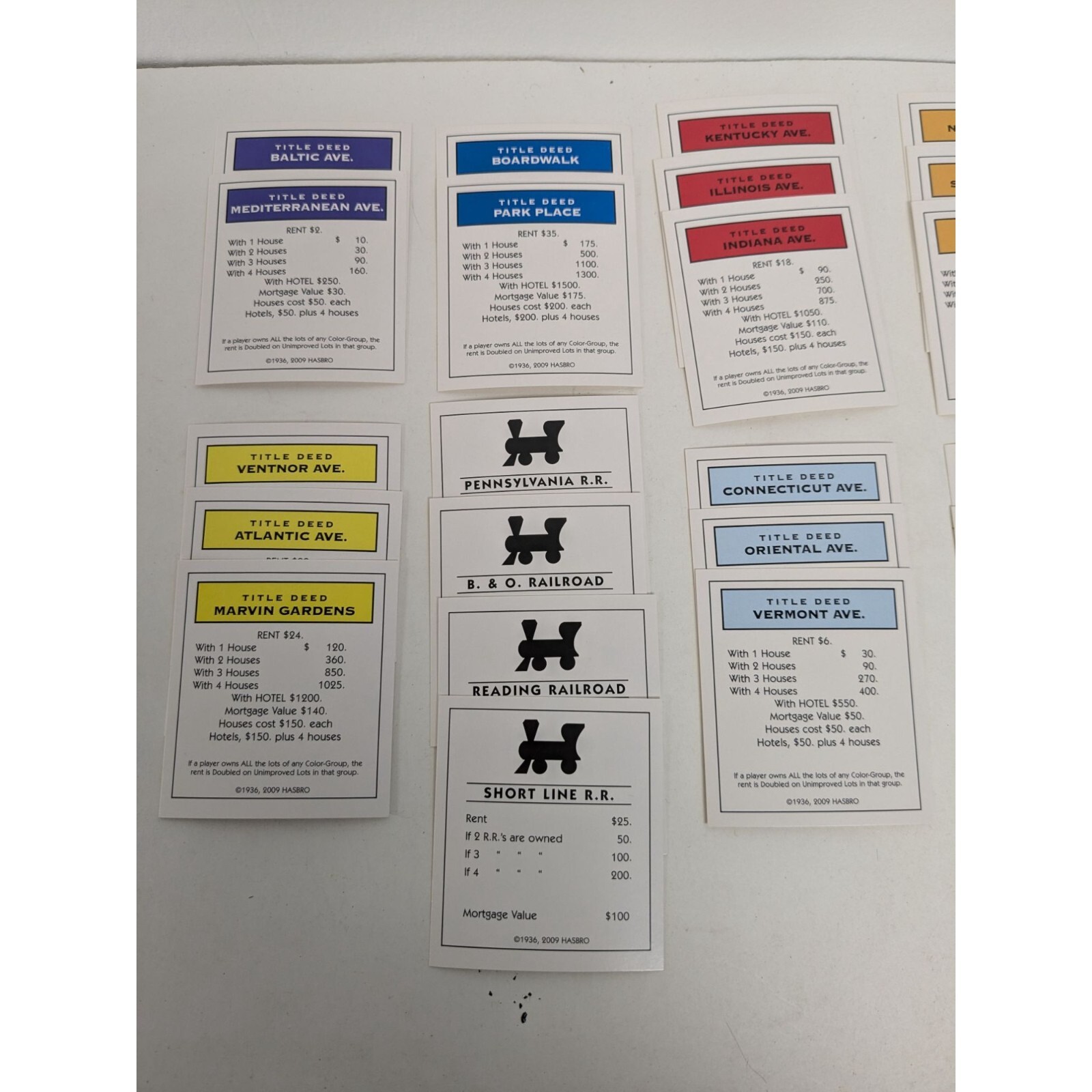 2013 Monopoly Classic Edition Game Replacement Property Cards
