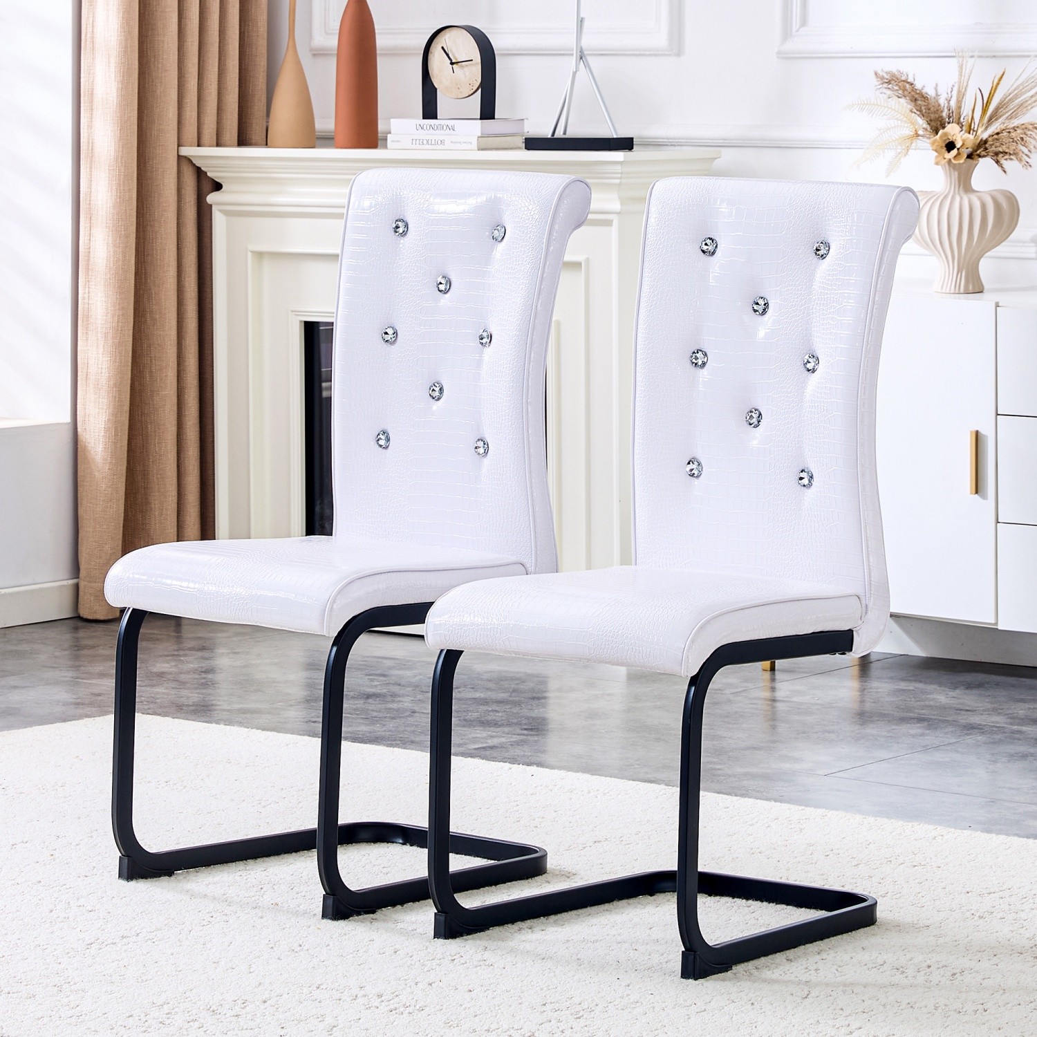 Set of 2/4 Modern Upholstered Faux Leather Dining Chairs w/ Black Metal Bow Legs
