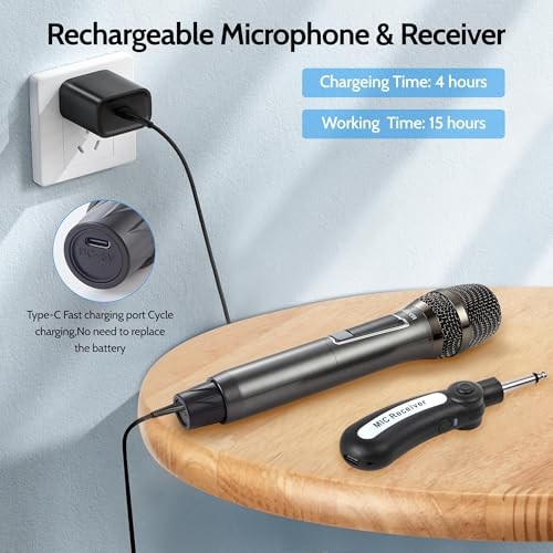 Wireless Karaoke Microphone, No Delay Handheld Microphone System 2 Microphone