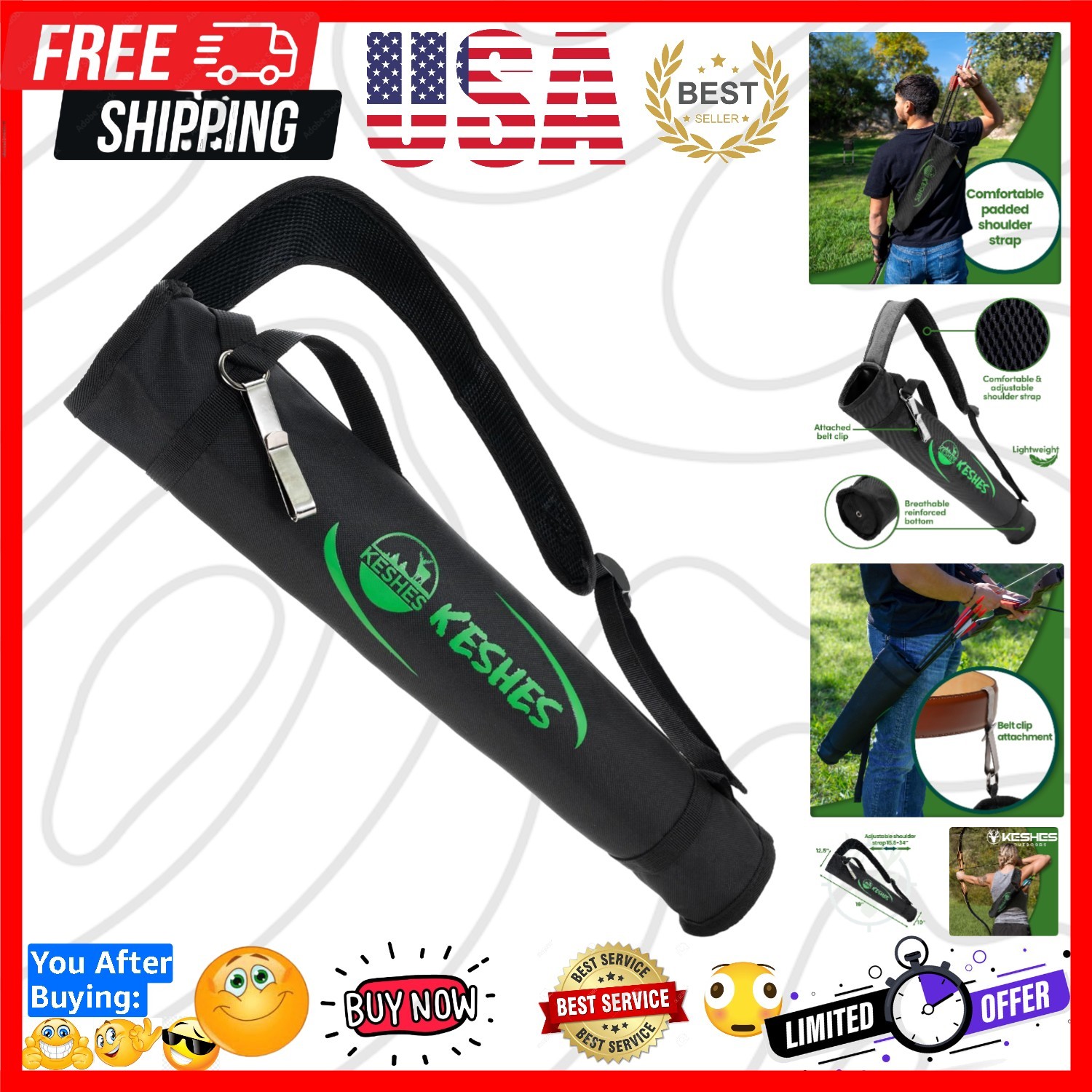 Archery Back Arrow Quiver Holder - Adjustable Quiver for Arrows with Shoulder...