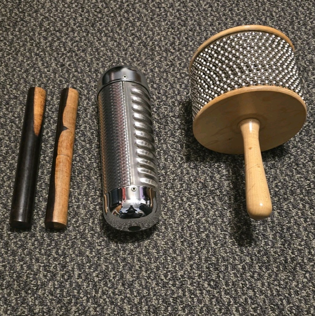 Guiro Stainless Stell,percussio  Afuche Sticks Wood