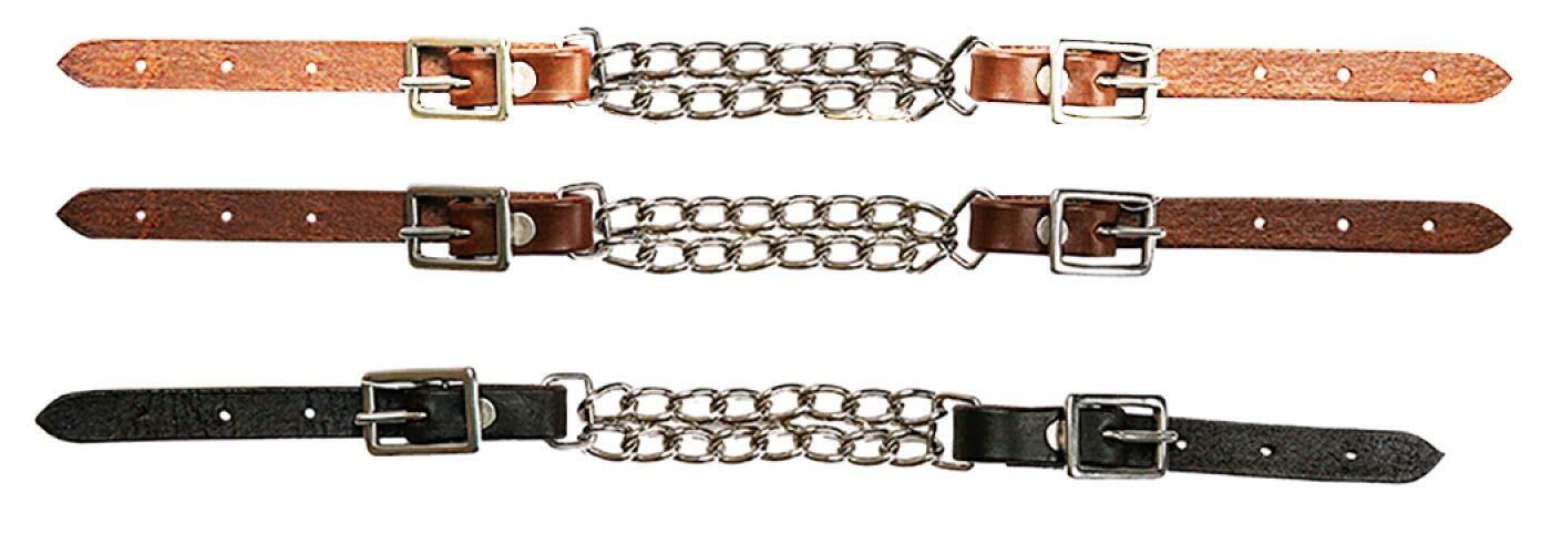 Showman Adjustable Leather Curb Strap w/ Double Chain