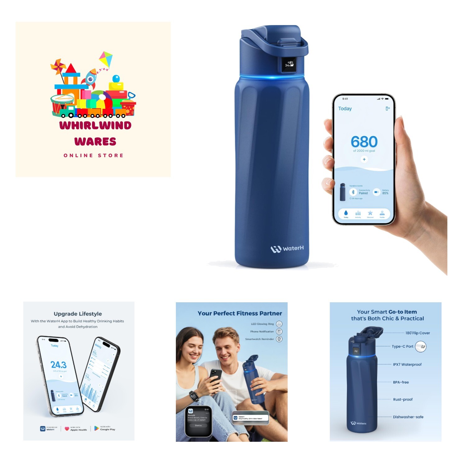 Smart Water Bottle with Reminder to Drink Water & Water Tracker - Double Wall...