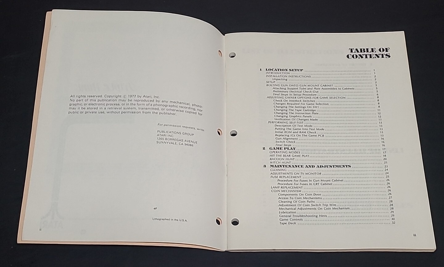 Triple Hunt Atari Arcade Manual, 1st Printing