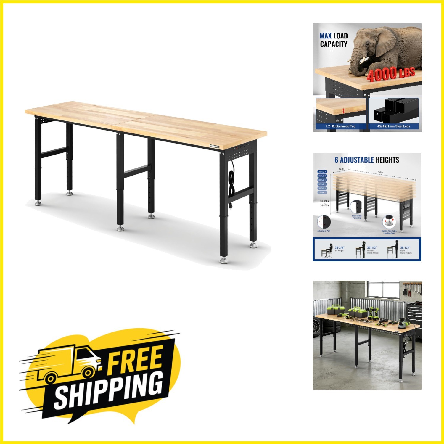 Professional Grade Workbench with Pegboard, Power Outlet & 4000LBS Capability