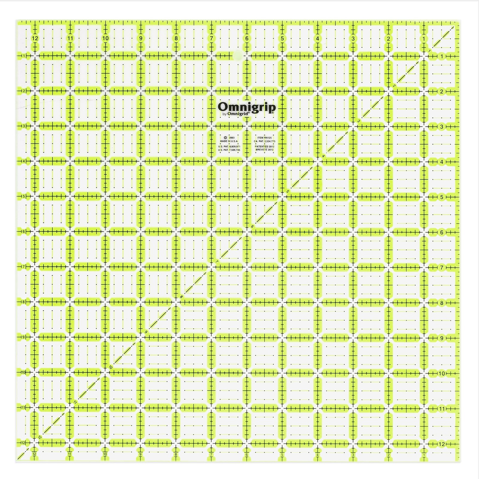 Omnigrip 12-1/2" x 12-1/2" Non-Slip Square Quilting Ruler by Omnigrid
