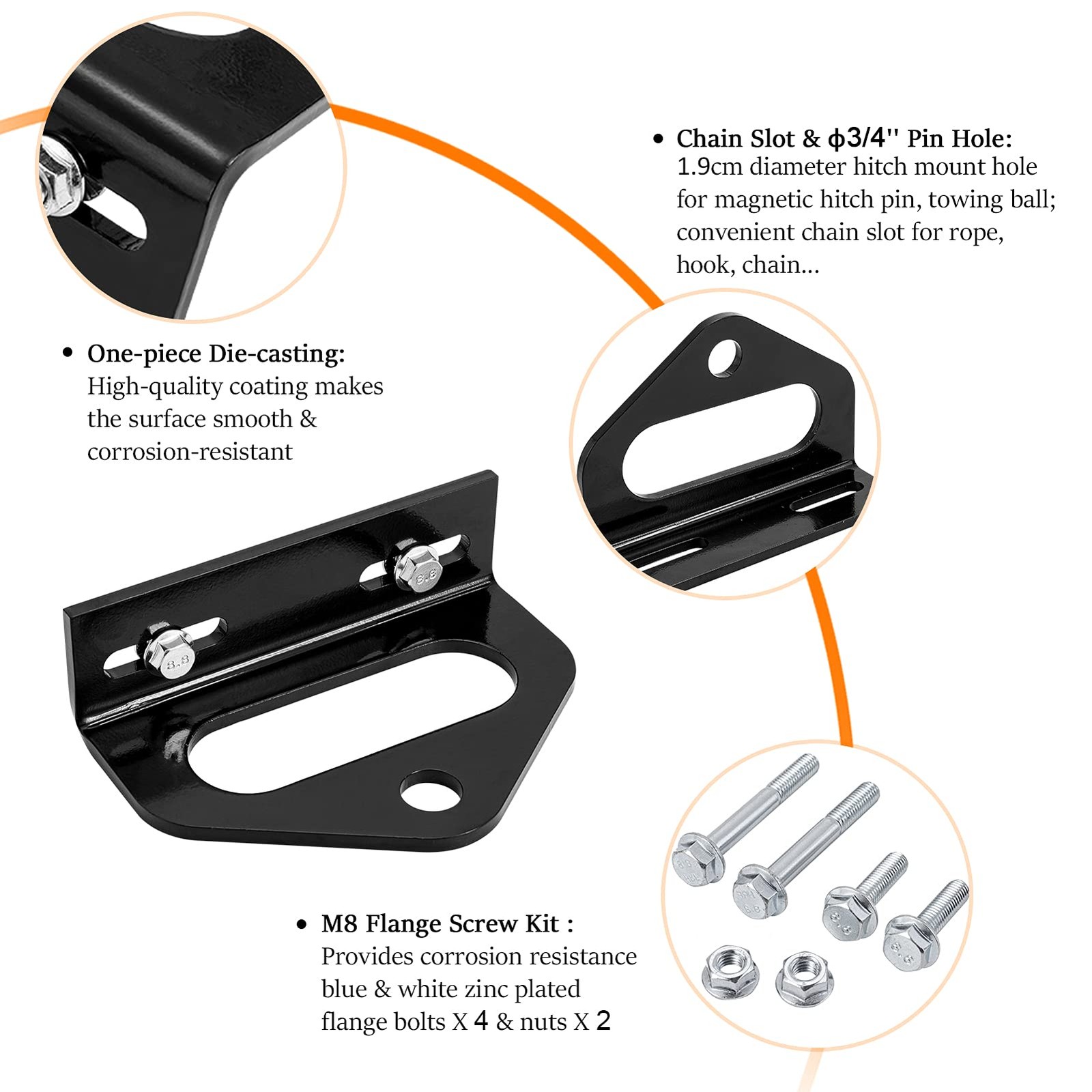 CZC AUTO Zero Turn Mower Trailer Hitch 2.4"-5" Without 5/8" Pin, Black
