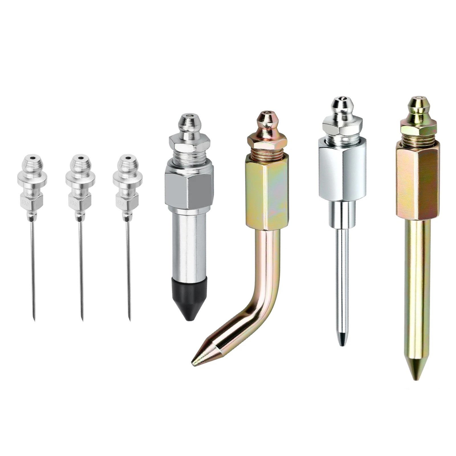 7pcs Grease Needle Tip Kit with Dispenser Rubber Nozzle for Tight Space Access
