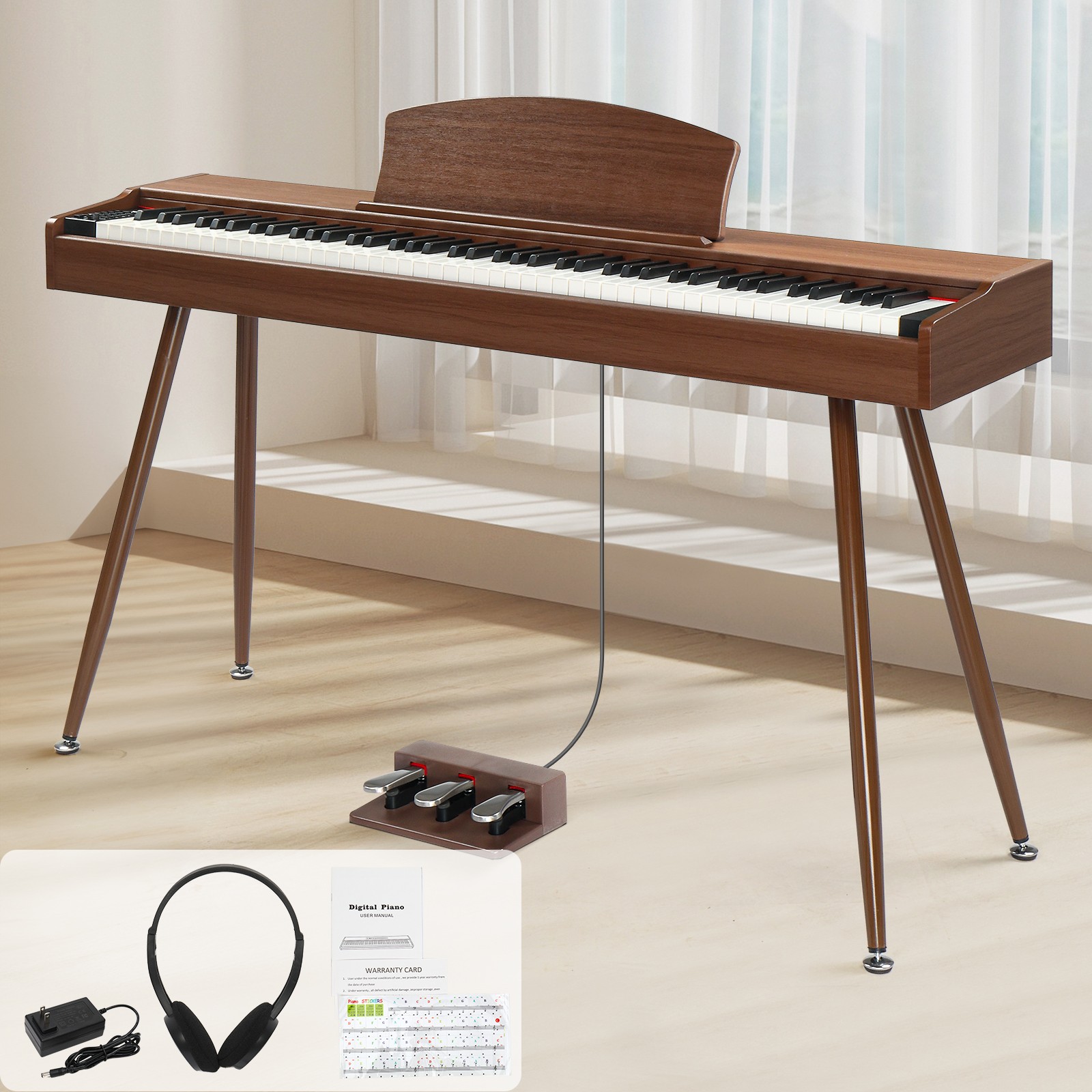 88 Key Full Size Digital Piano Electric Keyboard Music Stand+3-Pedals,MIDI USB