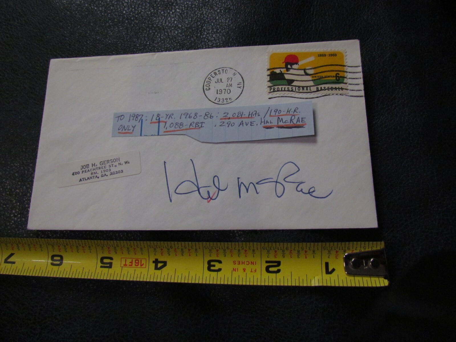 Hal McRae Autographed Envelope JSA Auction Certified