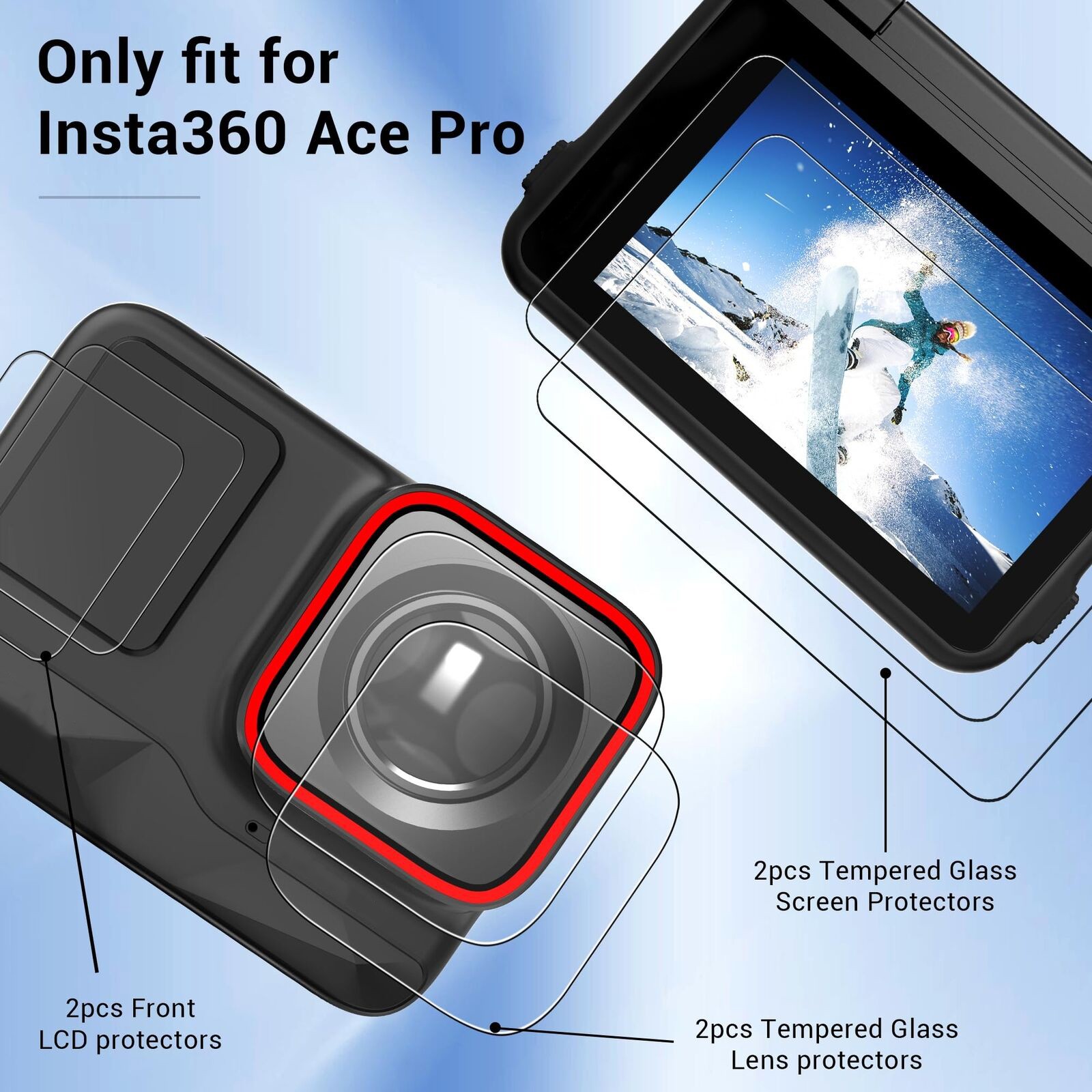 Bubble-free HD Tempered Glass Screen Protector For Insta360 Ace Pro Cameras
