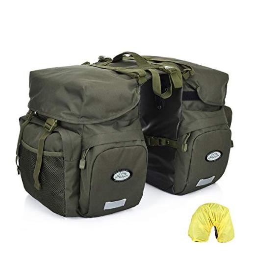 50L Bike Panniers, Waterproof Bicycle Rear Rack Bag with Rain Cover | Green