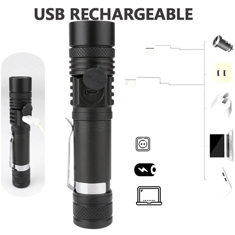 Rechargeable XML-T6 LED Flashlight Zoomable Waterproof USB Torch