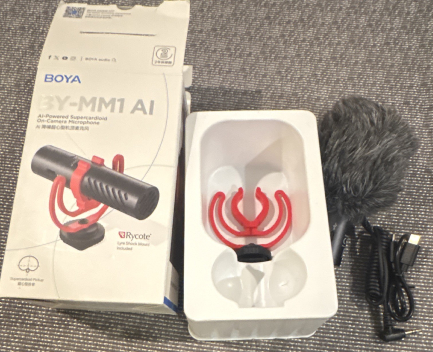 BOYA BY-MM1 AI Supercardioid USB-C Microphone w/ Rycote Lyre Shock Mount