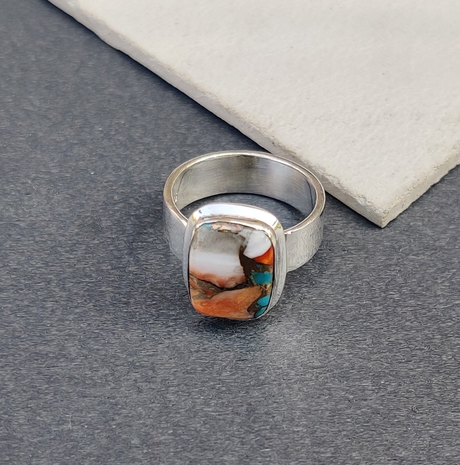 Oyster Copper Turquoise Gemstone Ring 925 Sterling Silver Handmade Gift Ring