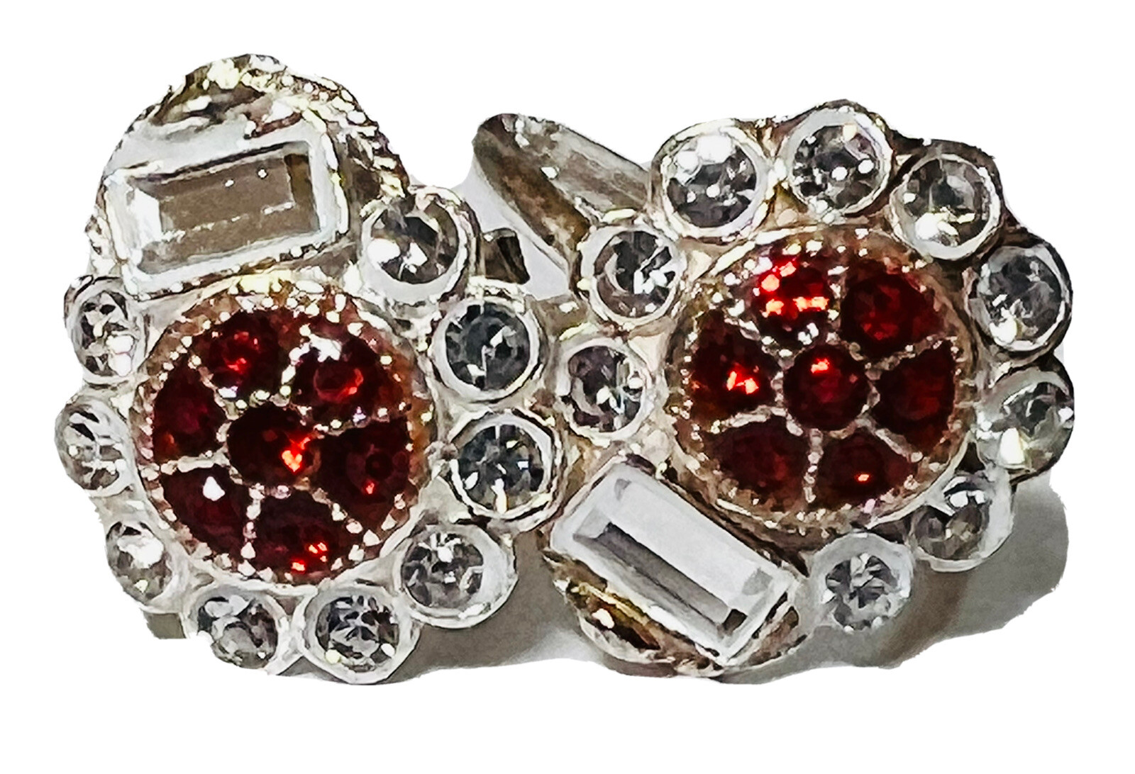 Red round CRYSTAL 925 Sterling Silver Toe Ring Pair India Bichiya ADJUSTABLE