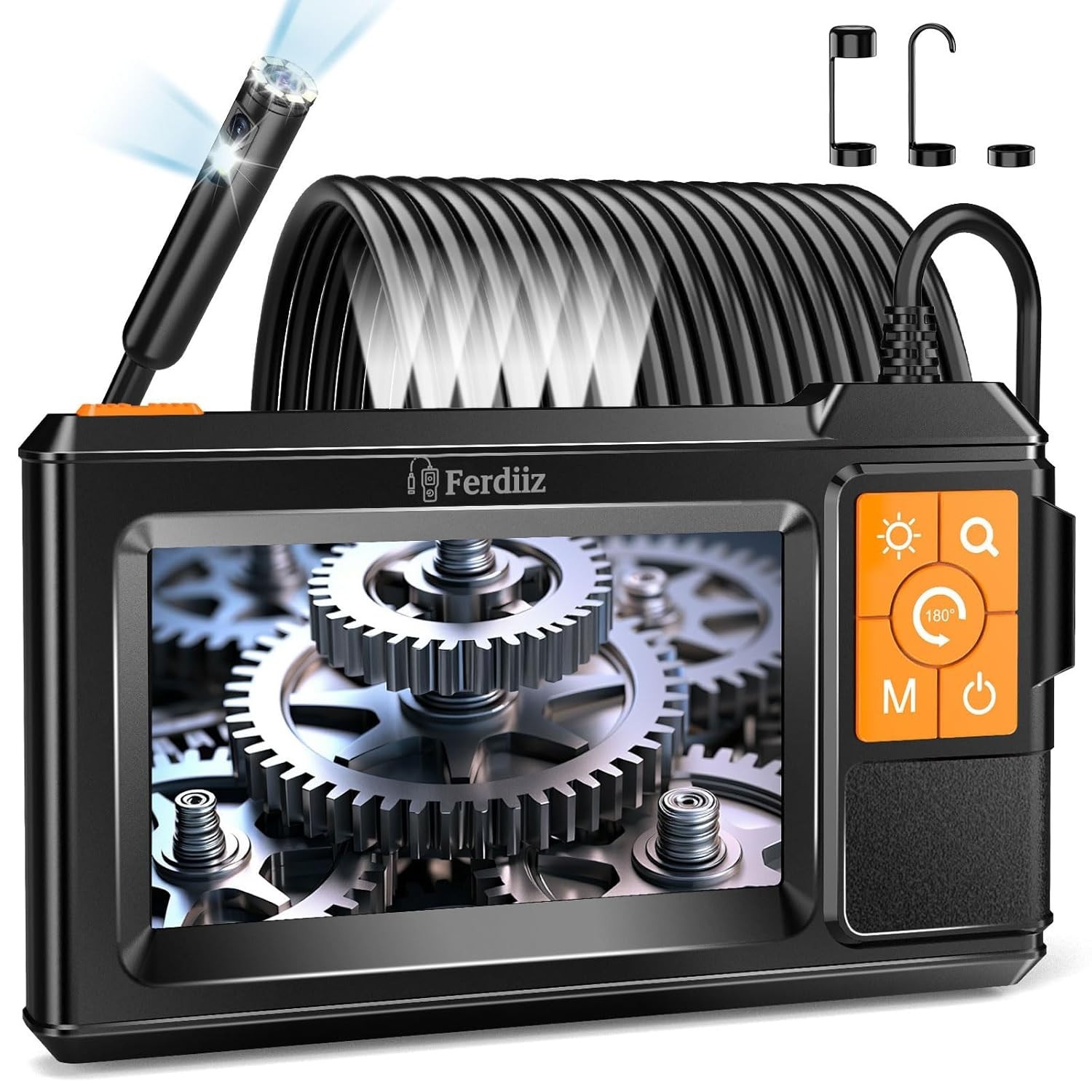 Dual Lens Borescope Hd Endoscope Camera With Light 4.3'' Ips Screen Inspection C