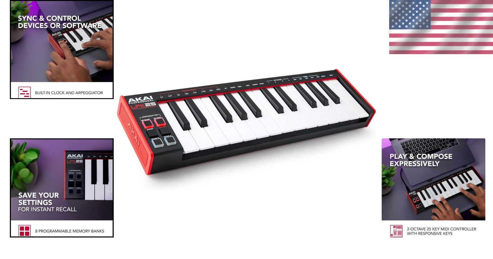 25-Key USB MIDI Keyboard Controller, Black