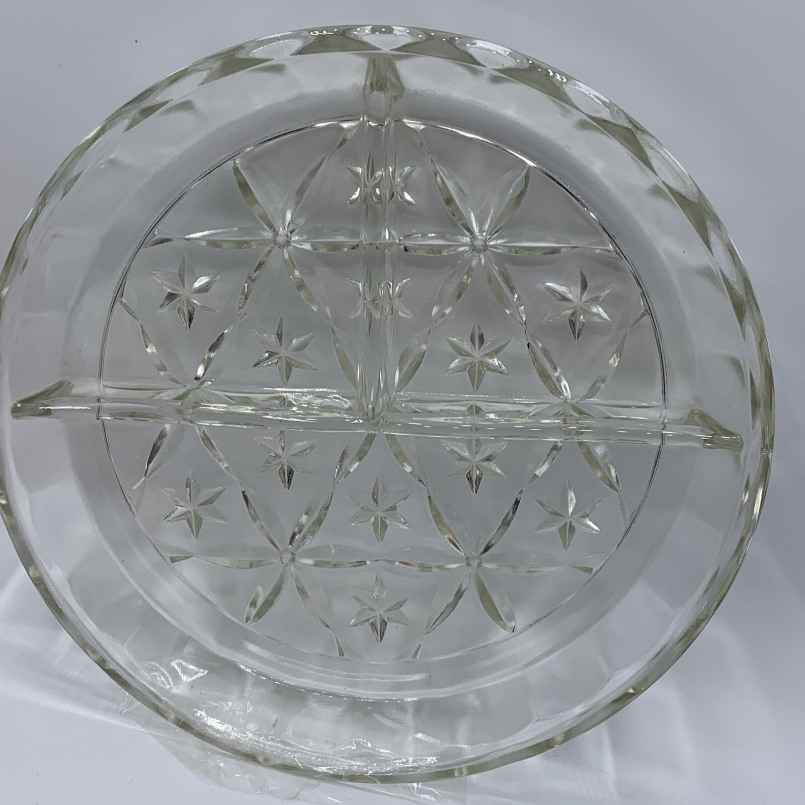 Vintage Three Part Divided Relish Dish, nut dish Star Pattern