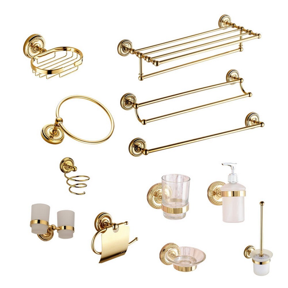 Gold Color Brass Bathroom Accessories Set Bath Hardware Towel Bar ezh132
