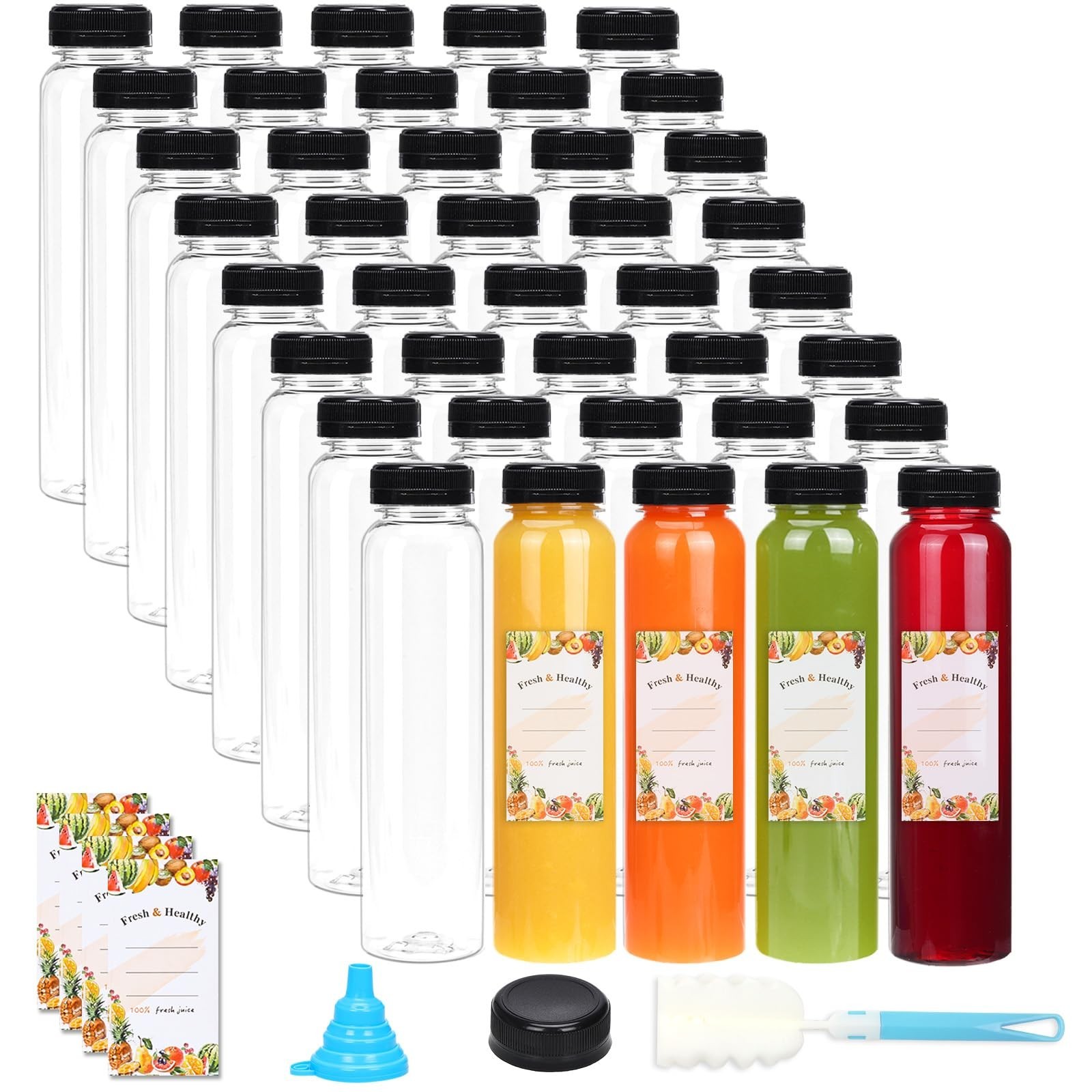 Moretoes 40pcs 12oz Juice Bottles, Empty Plastic Juicing Bottles with Caps, R...