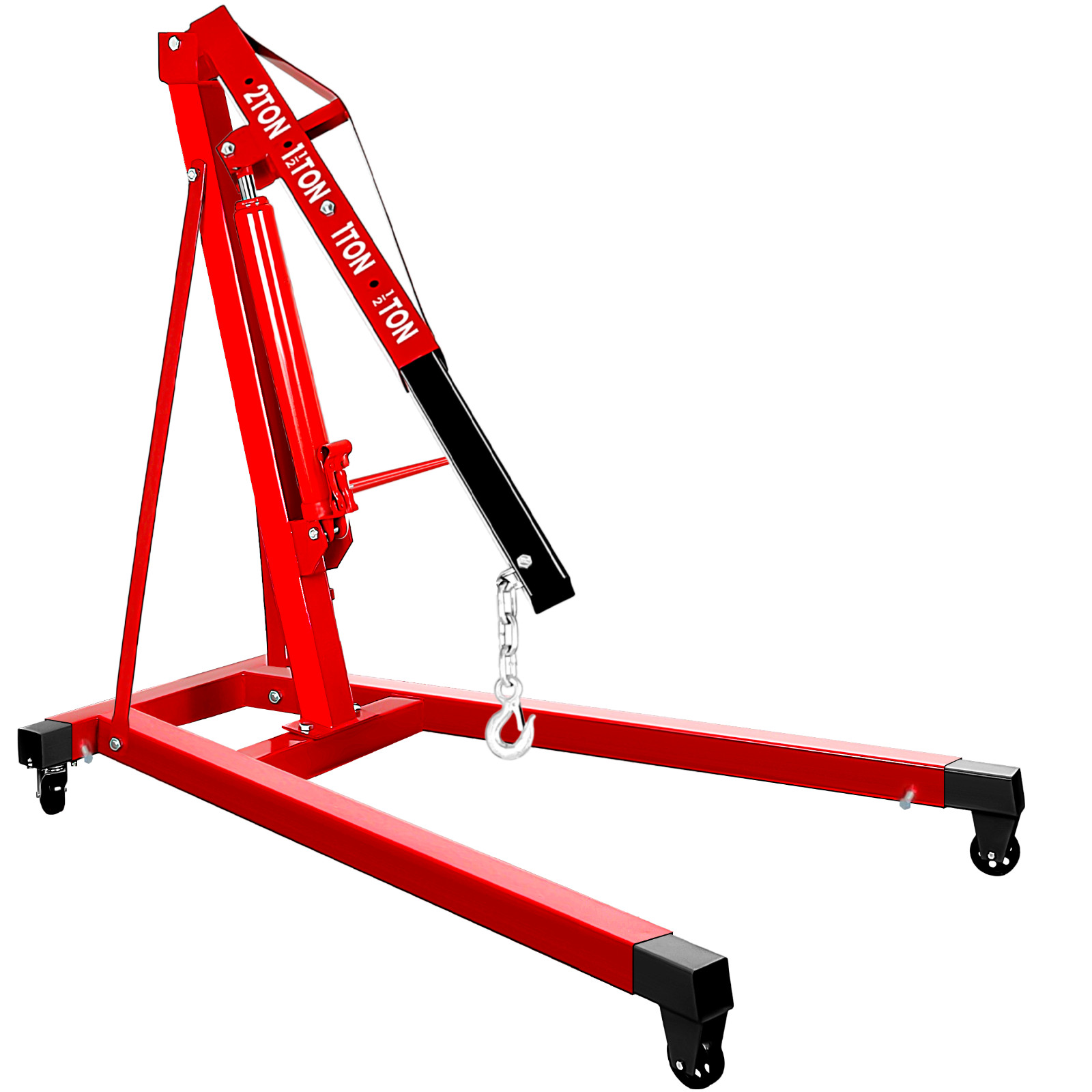 4400 LBS Hydraulic Engine Hoist 2 Ton, Heavy Duty Red Cherry Picker for Workshop