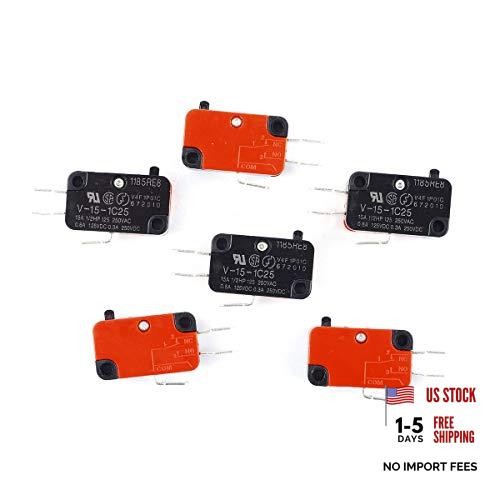 6Pcs V-15-1C25 Snap Button Type Micro Limit Switch SPDT 1 NO 1 NC for Arduino