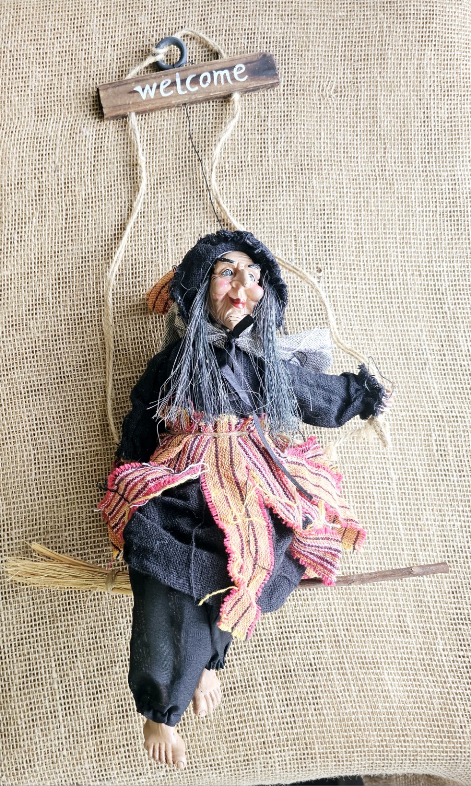Hanging Halloween Witch In Swing Cackles, Moves, Eyes Light Up 22"