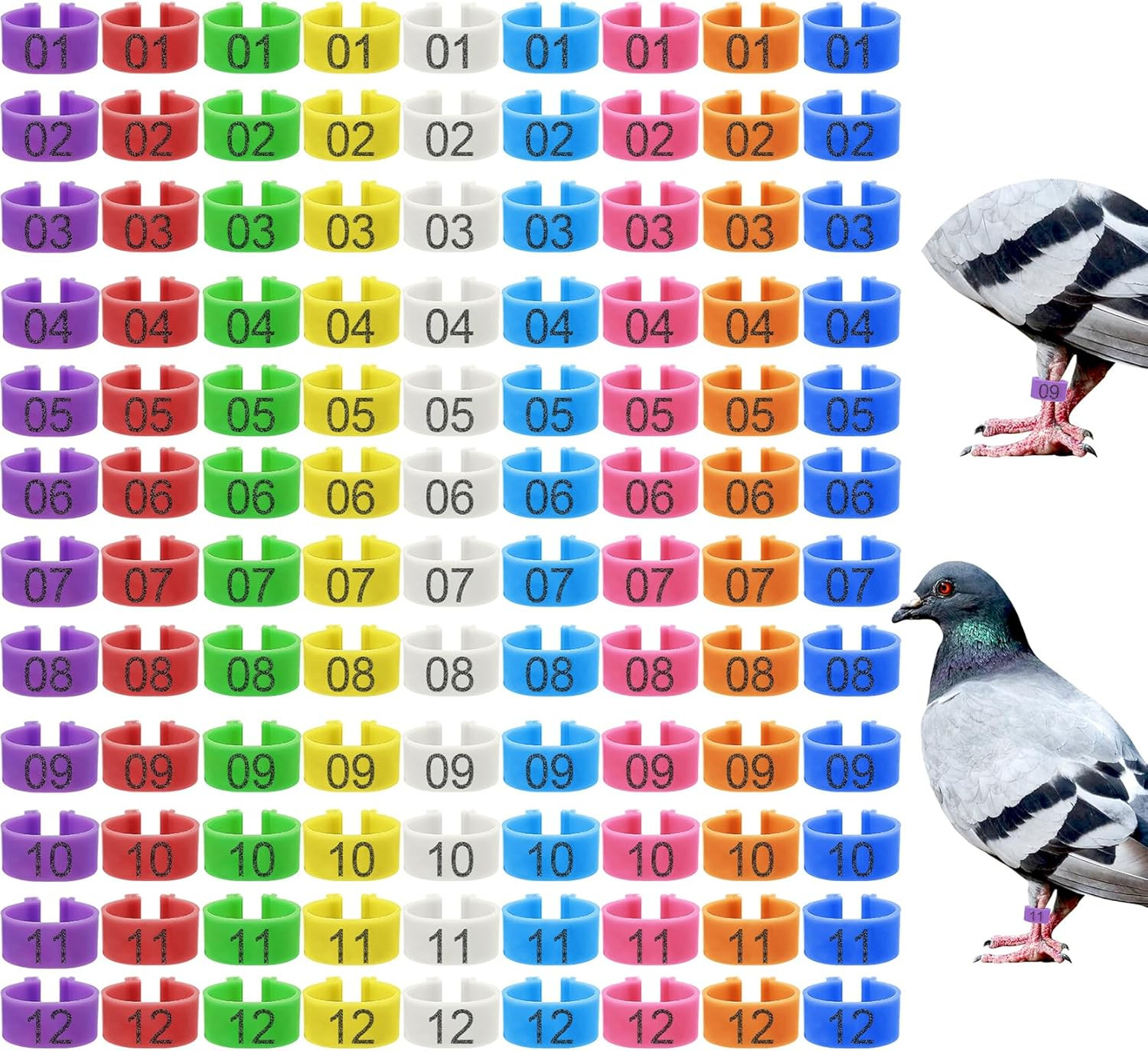 108 Pcs 8Mm Bird Quail Leg Rings with 9 Color Numbered Bird Pigeons
