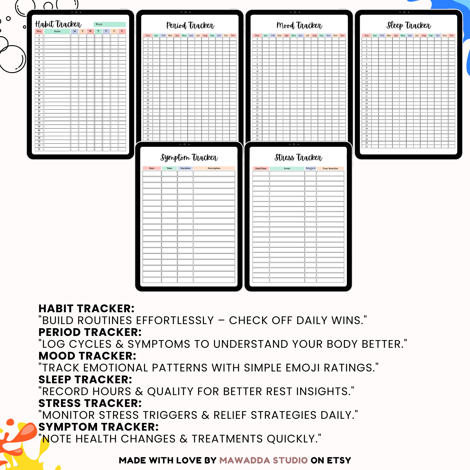 Self-Care Planner Bundle Printable | Wellness Planner Bundle | US Letter