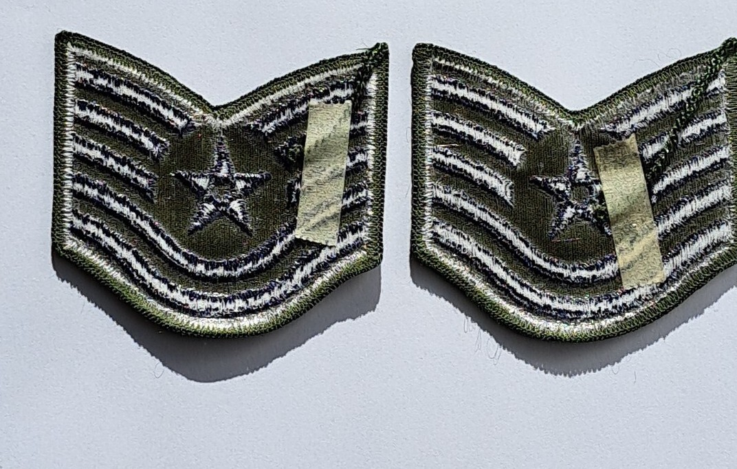 E6 Patches Two Pair USAF E-6 Air Force Tech Sergeant Stripes Rank 3" Subdued