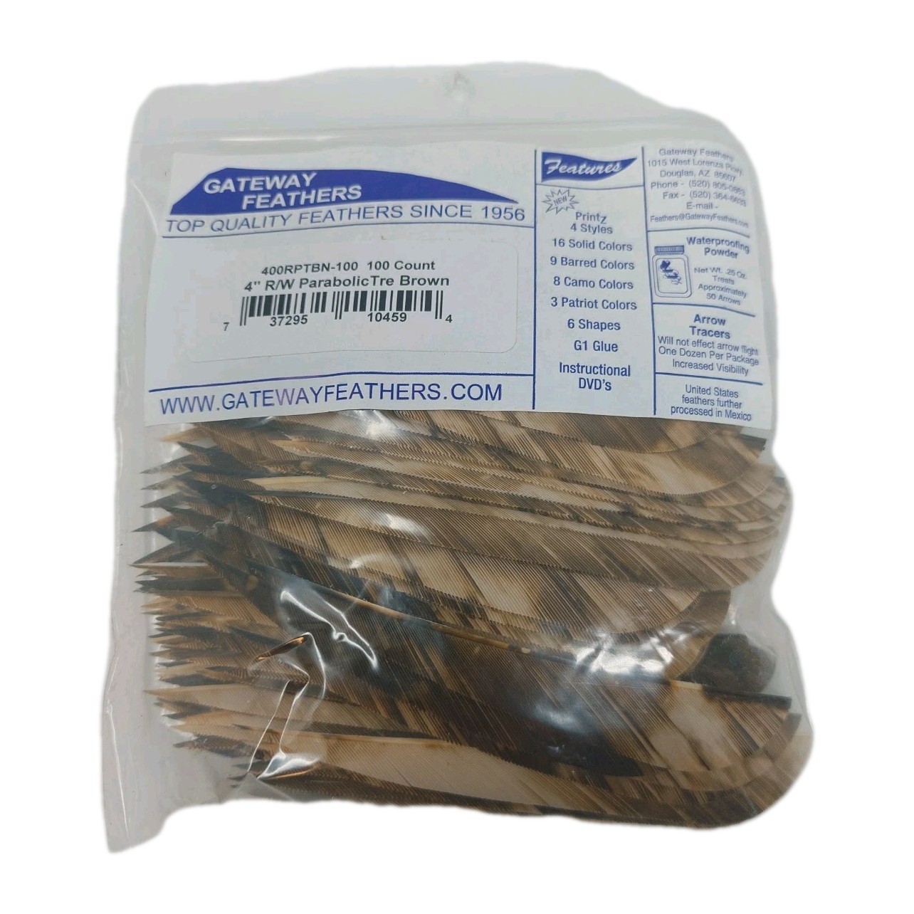 100 Pack Gateway Feathers 4" Right Wing: Parabolic Camo Tre Brown 400RPTBN-100