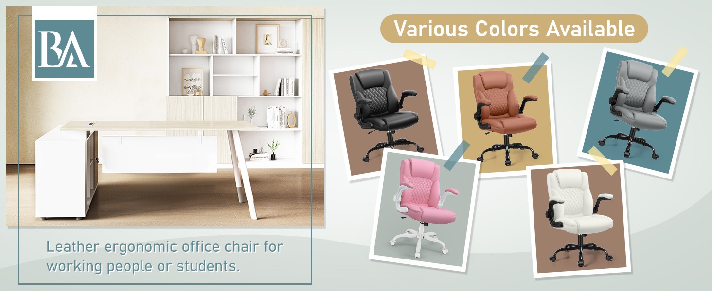 Leather Office Chair, PU Home Computer Desk Chairs with Ergonomic Back Support,