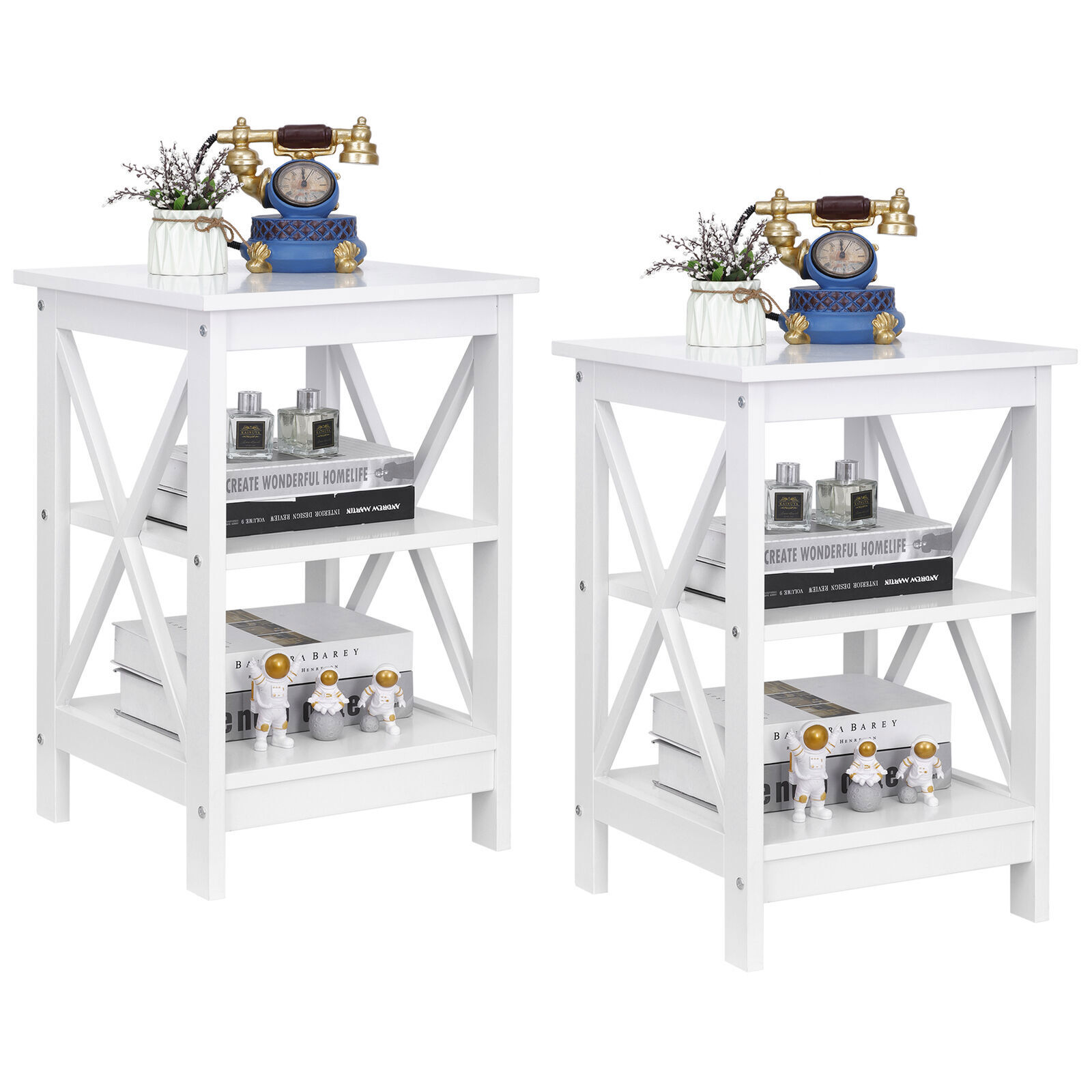 End Tables Sofa Side End Storage Shelf Durable Organizer Decor White Set of 2