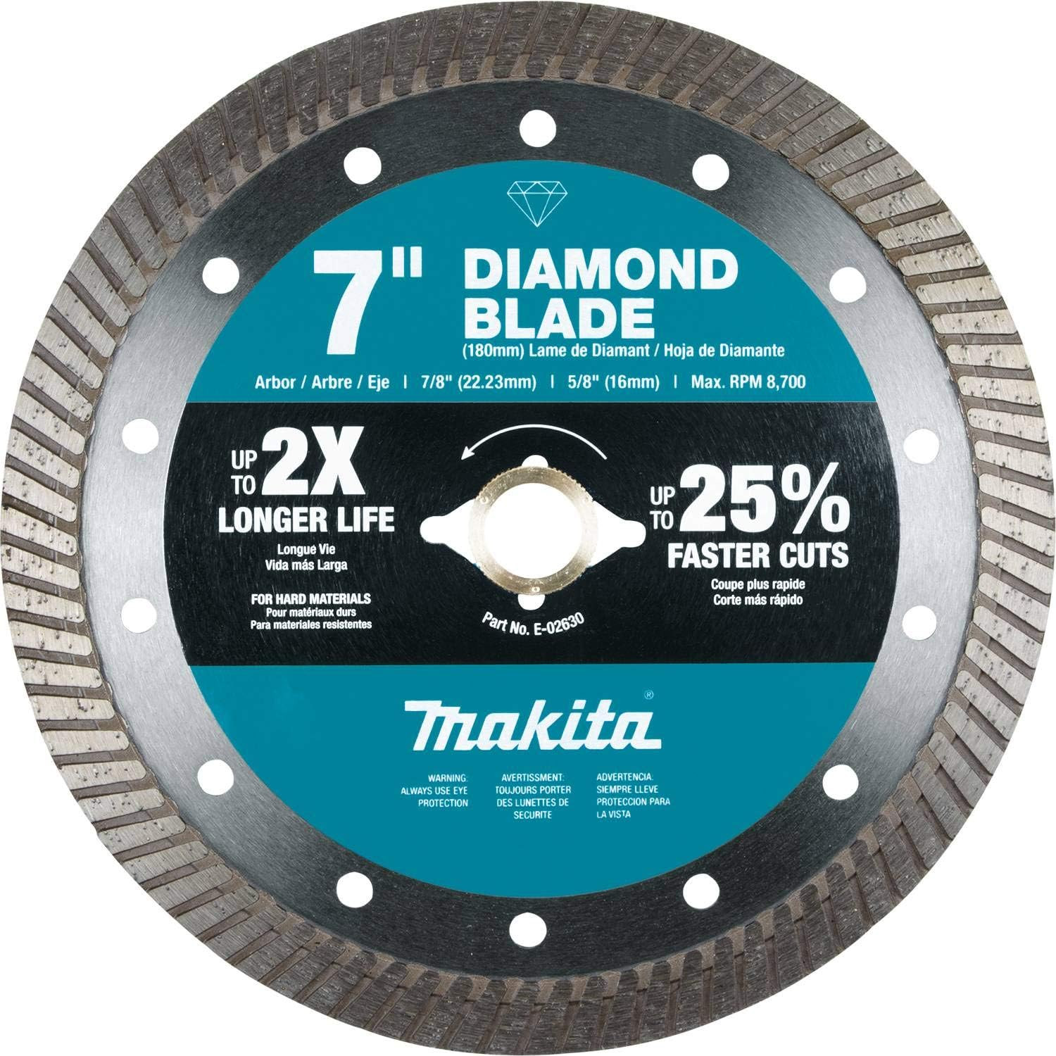 E-02630 7" Diamond Blade, Turbo, Hard Material