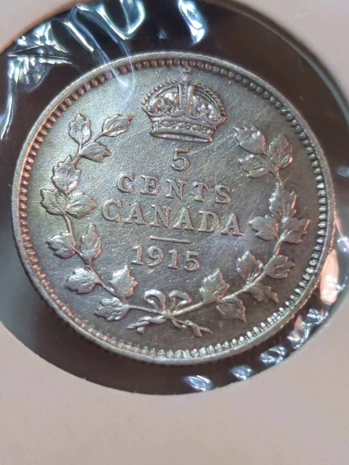 1915 Canada SILVER Five Cents Nickel Coin. Rare 5 Cents 5c  High Grade (E856)