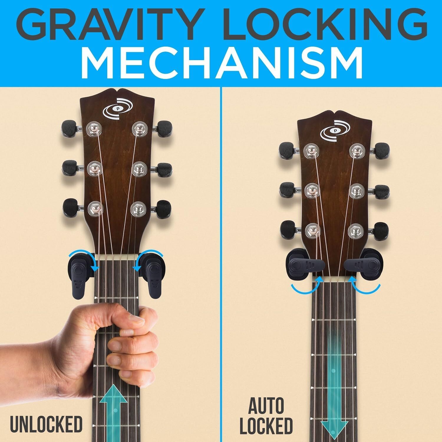 Pyle Guitar Wall Mount Hanger with Auto Lock, Universal Hook Holder with...