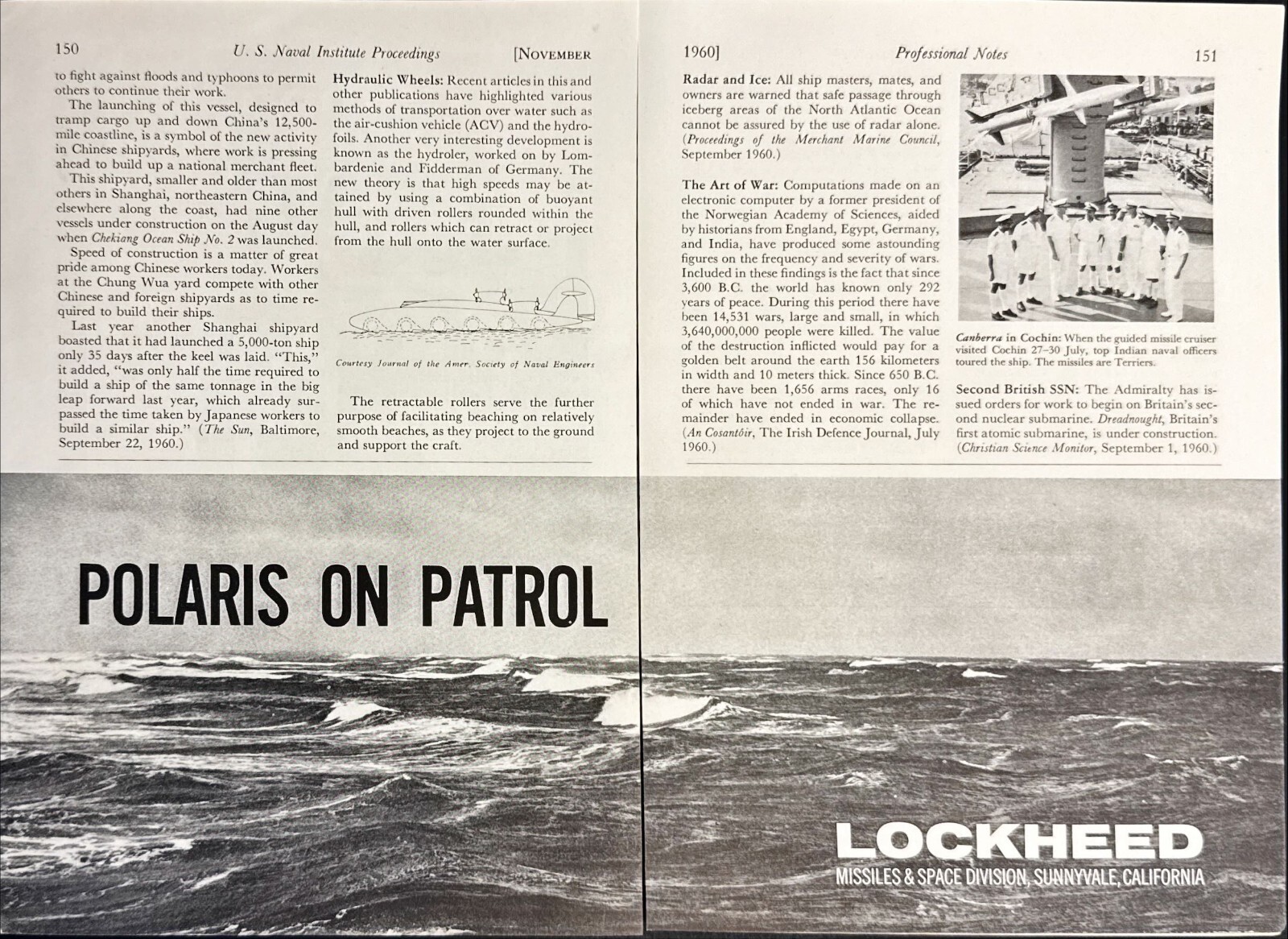 Lockheed Polaris on Patrol Missiles Space Sunnyvale CA Vtg 2 Page Print Ad 1960