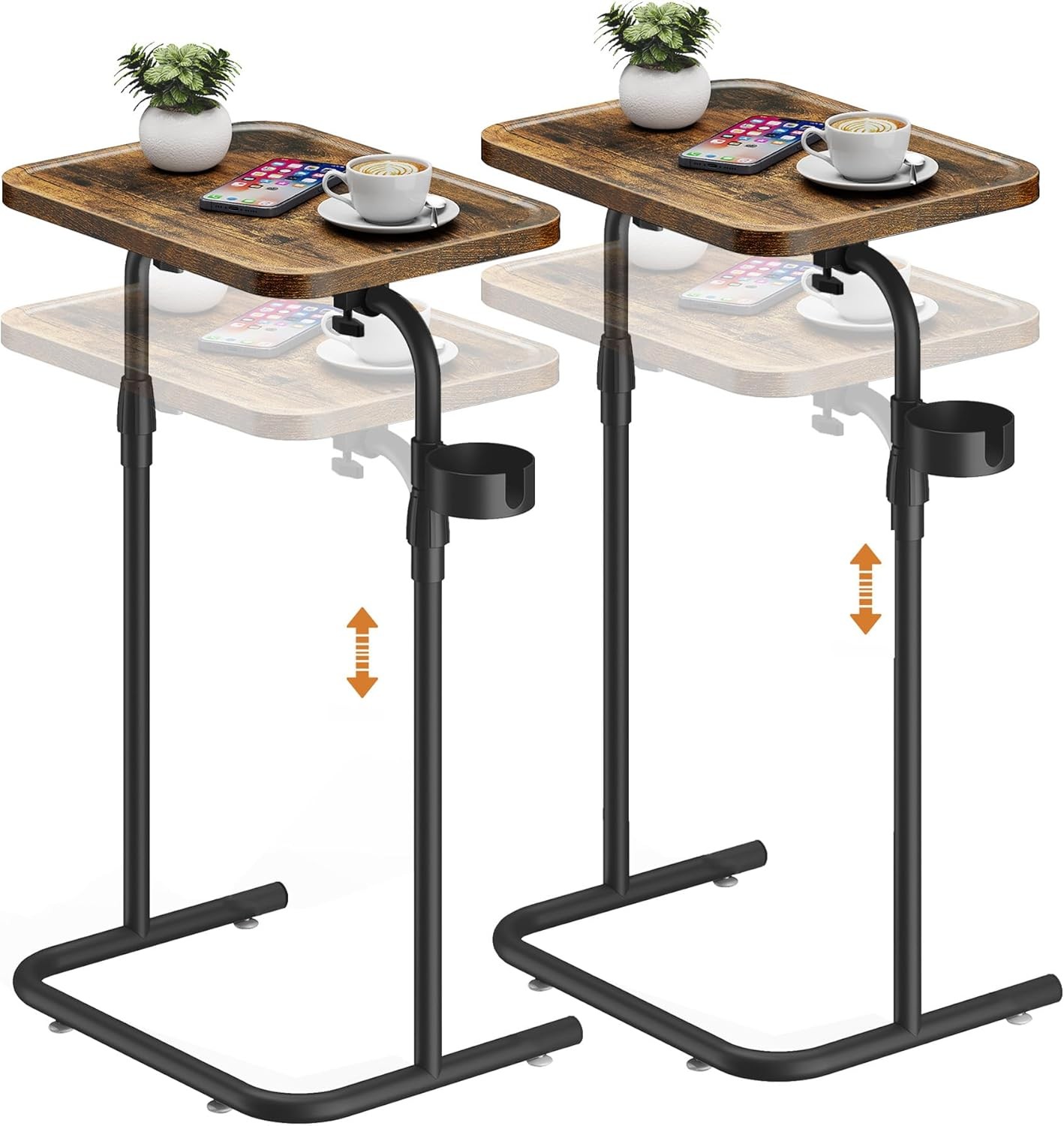 C Shaped End Table W/ Tiltable Surface Adjustable Height Side Table Slide Under