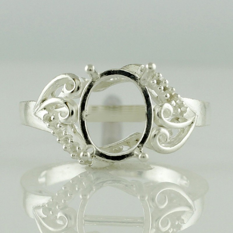 925 Sterling Silver 8x10mm Oval Semi Mount Solitaire Ring For Engagement Ring