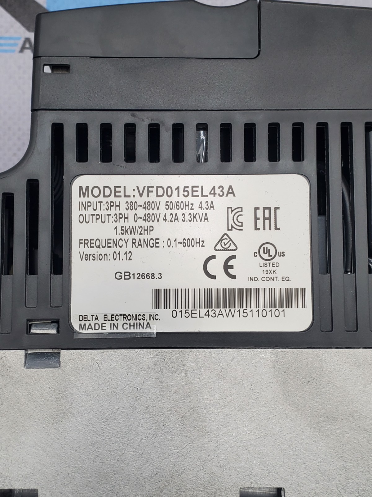 Delta VFD015EL43A Inverter Frequency Converter
