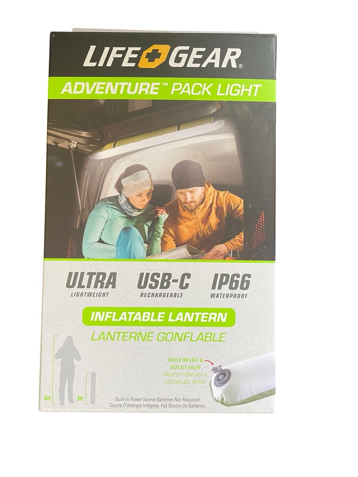 Life Gear 3ft Inflatable Lantern Pack Light For Vehicle & Tents Travel  Camping