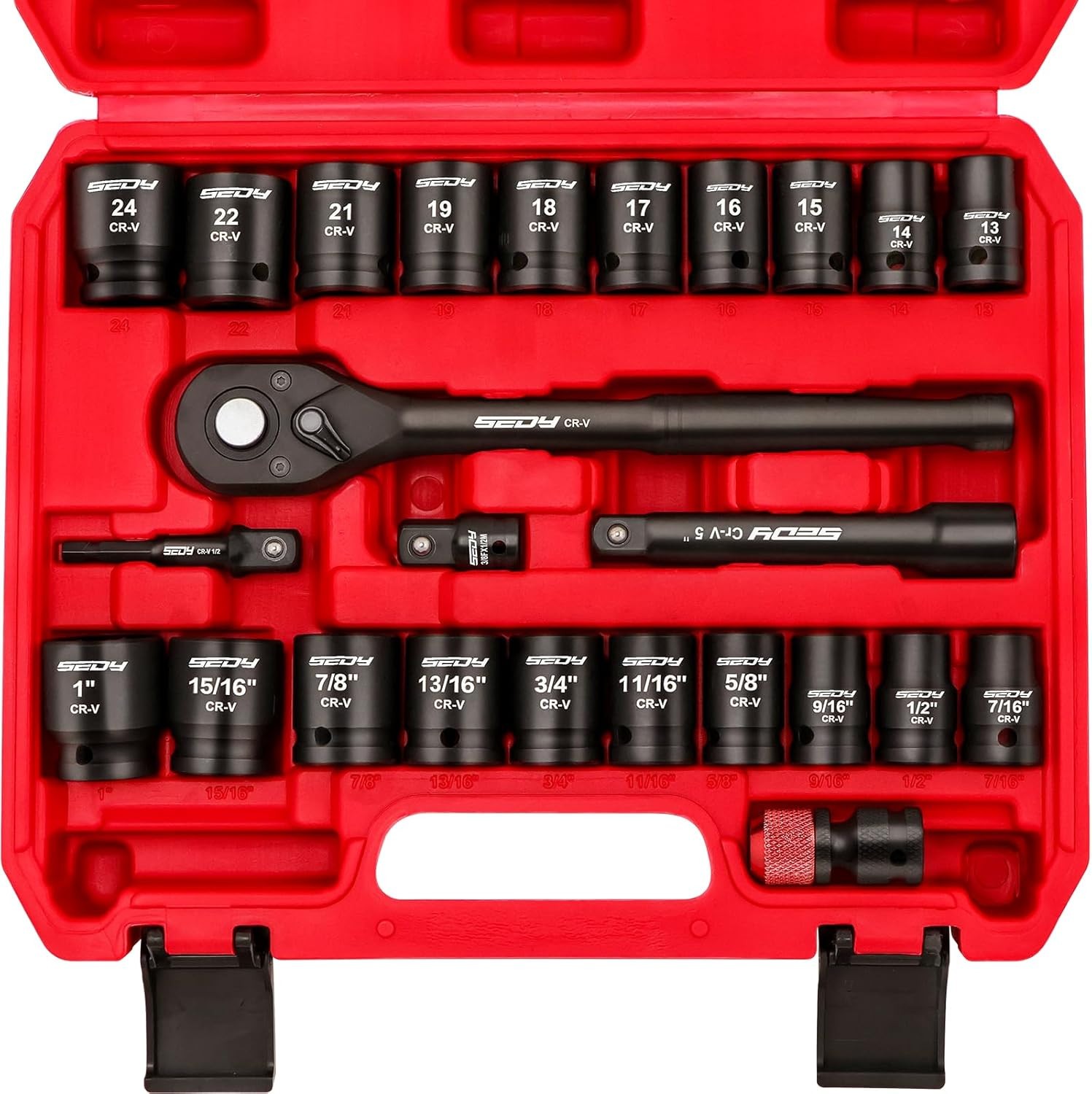 1/2" Drive Socket Ratchet Wrench Tool Set 25-Piece SAE & Metric Impact