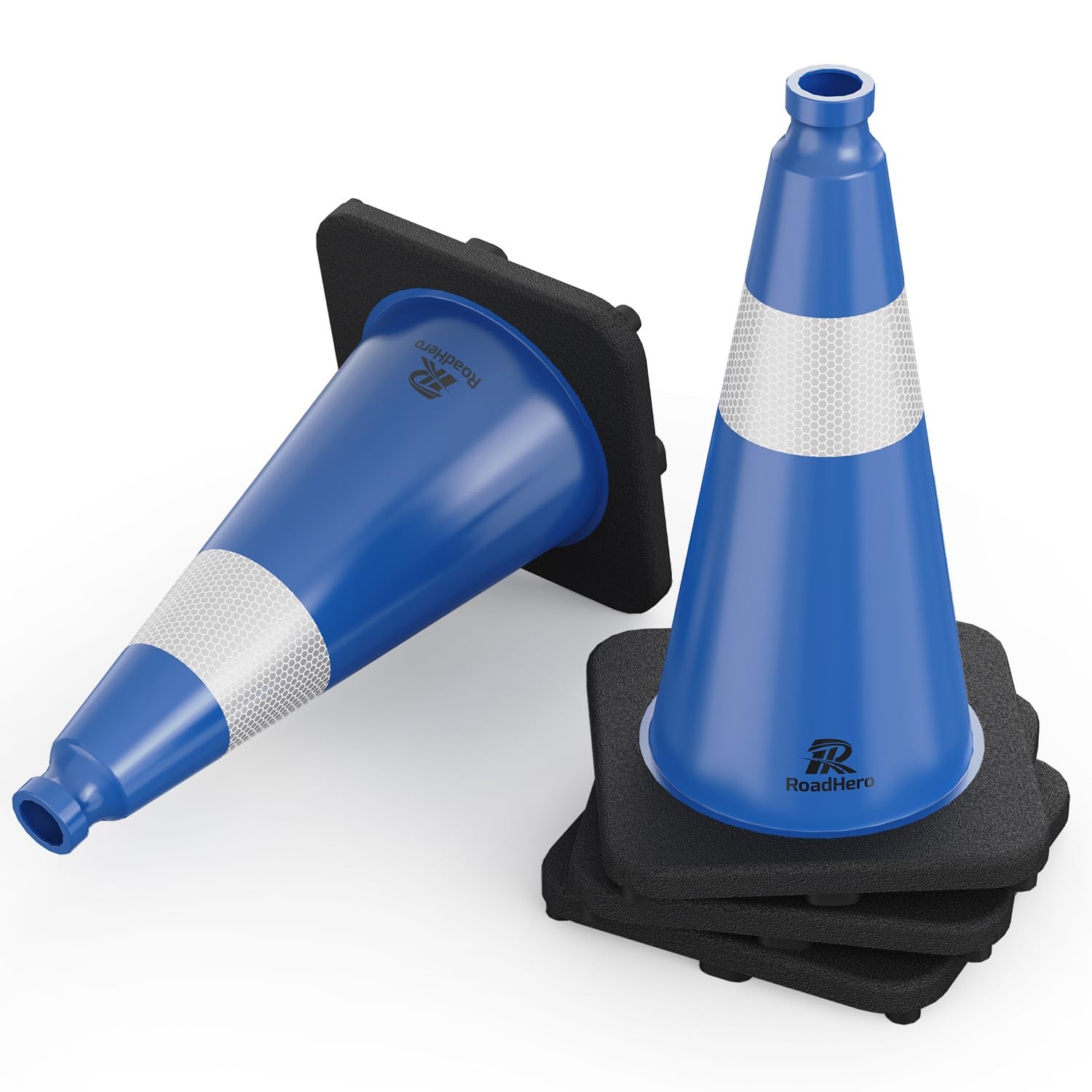RoadHero 4 Pack Traffic Safety Cones 18 Inch with Black Weighted Base, Plasti...