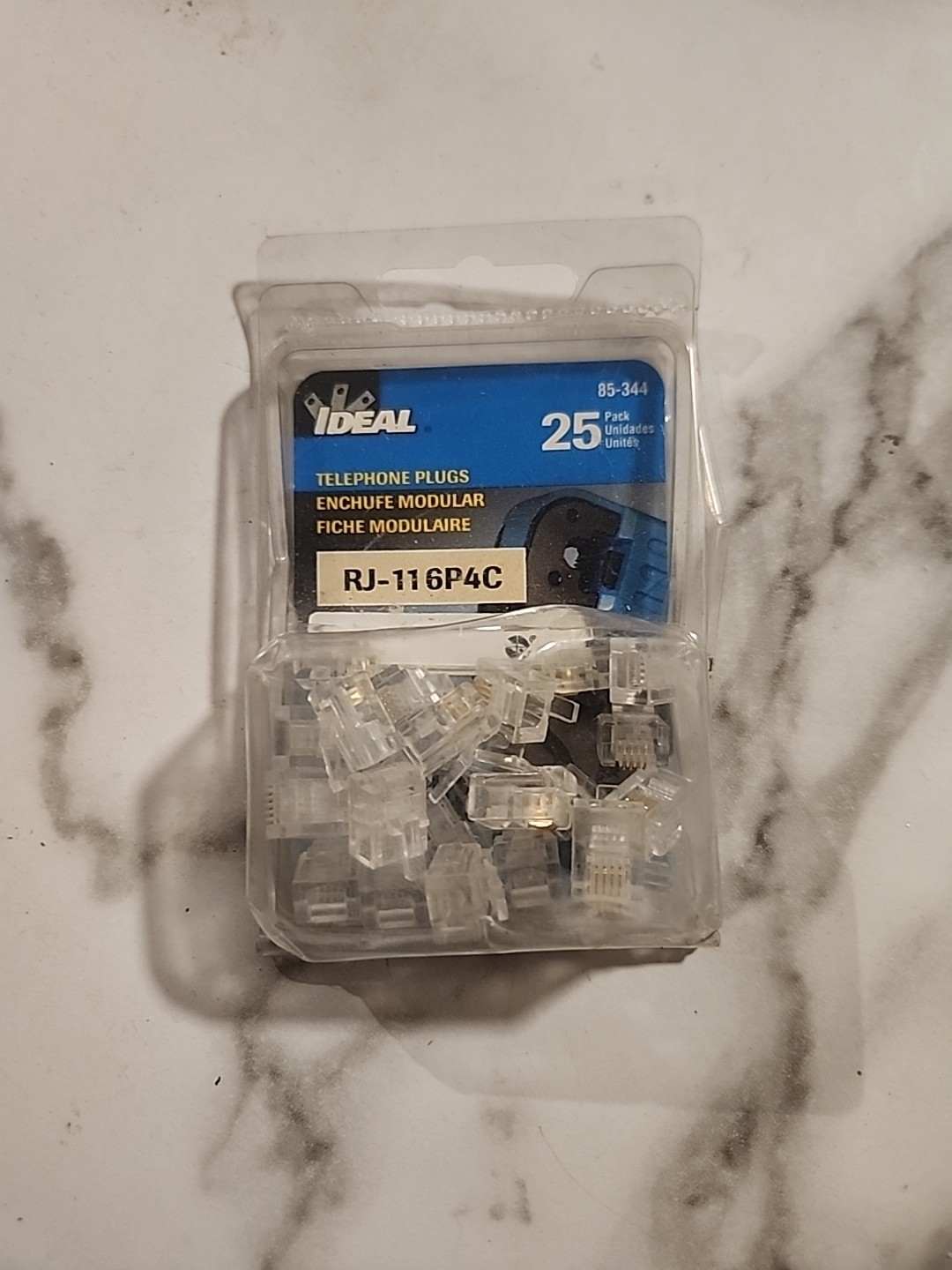 Ideal RJ-11 6P4C Telephone Plugs 85-344 Cat3/5e RJ-11 box of 25