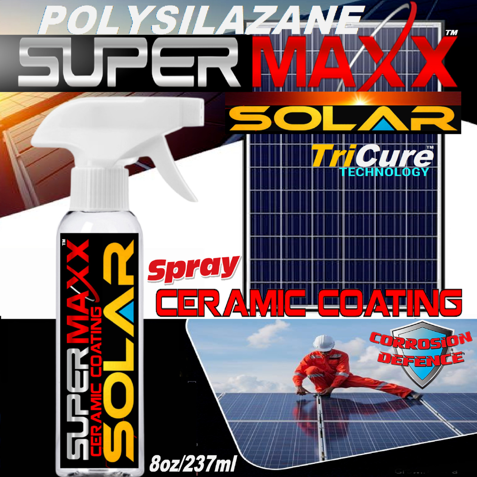 SOLAR PANEL CERAMIC CLEAR COAT SPRAY 'CORROSION' PROTECTION EASY MAINTENANCE