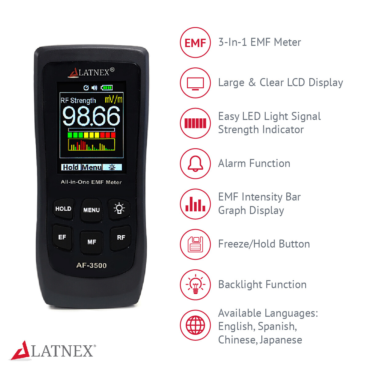 Multi-Field EMF Meter AF-3500: RF Strength/ Electromagnetic Radiation Detector