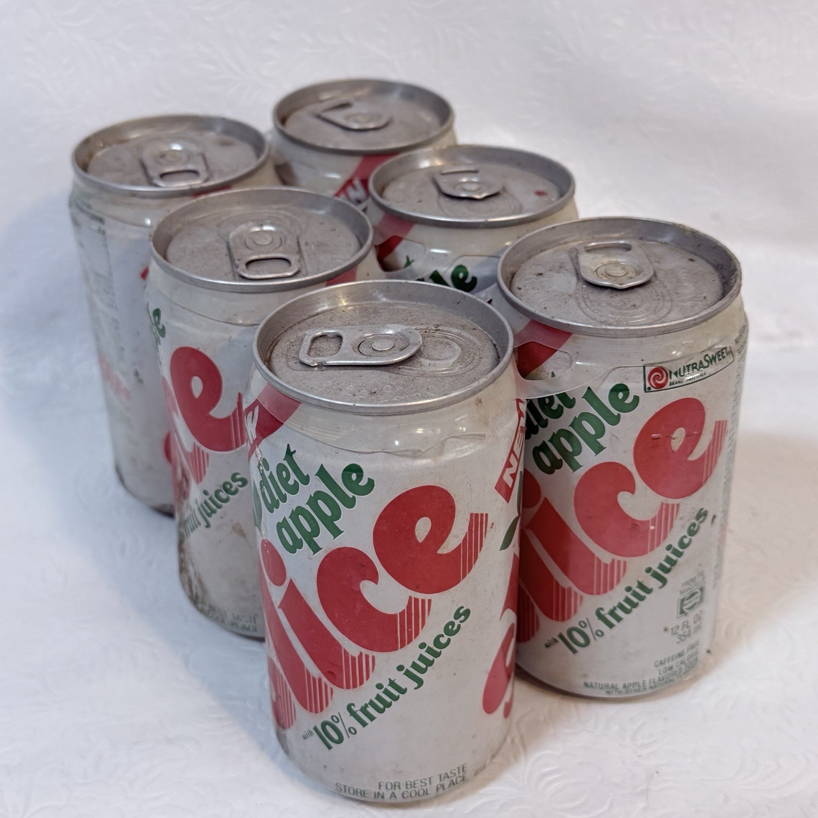 Vintage 1980s Diet Apple Slice Soda Cans 6 Pack EMPTY UNOPENED in Plastic Rings