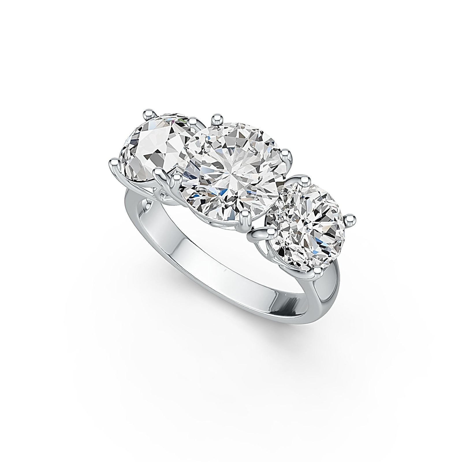 Sterling Silver Semi Mount Ring Setting Round RD 10x10mm OV 8x8mm 3 Stone Ring